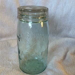 Antique Mason’s Patent Nov 30th 1858 Canning Jar Aqua Color Vintage